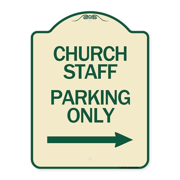 Church Staff Parking W/ Right Arrow Heavy-Gauge Aluminum Sign, 24" x 18", TG-1824-24258